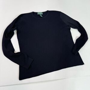 Lauren Ralph Lauren Shirt Womens Medium Silk Ribbed Crewneck Heavyweight  Black